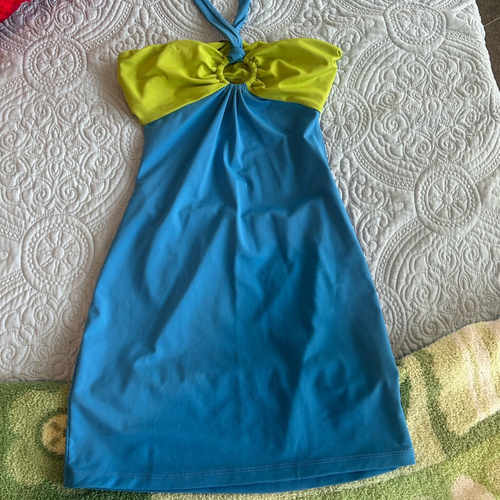 Blue and green mini dress